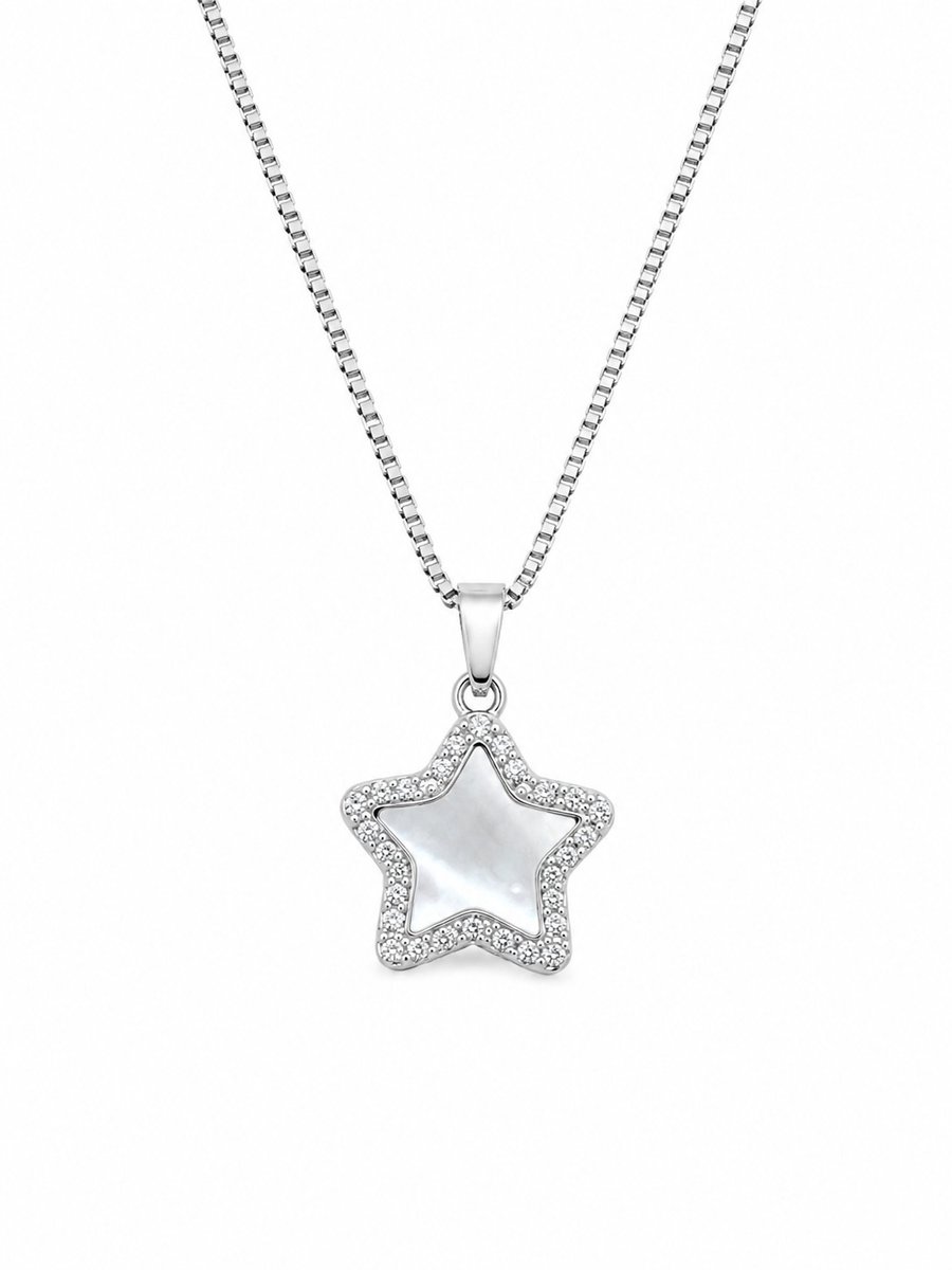Ketting Meisje- Meisjes ketting Ster Zilver- Ketting Strass- Roestvrij Staal Ketting- Ketting Sterretje- Ketting met Ster- LiLaLove