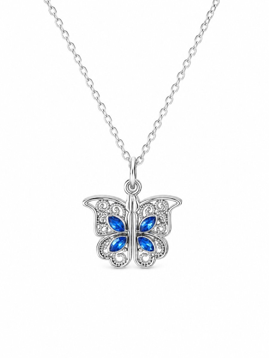 Ketting Meisje- Meisjesketting Vlinder- Ketting Zilver Vlinder- Ketting I Love You- Kinderketting vlinder- Roestvrij Staal- Kind- LiLaLove
