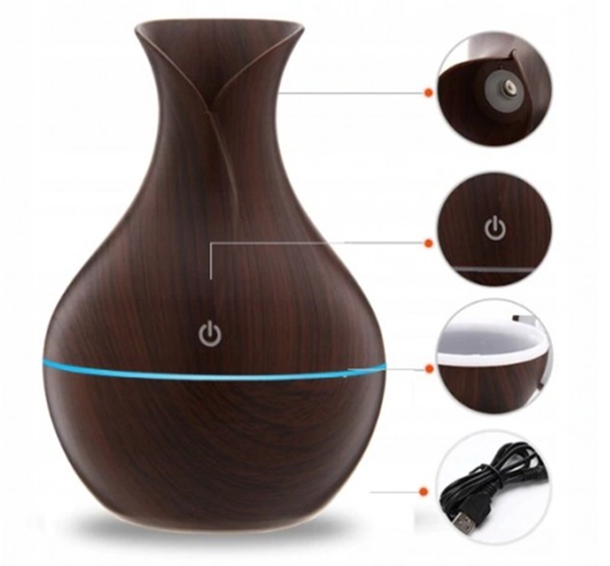 Luchtbevochtiger Geurverspreider Aromatherapie - Aroma Diffuser - RGB Verlichting - USB — cadeau in Wonen & Interieur - foto 3