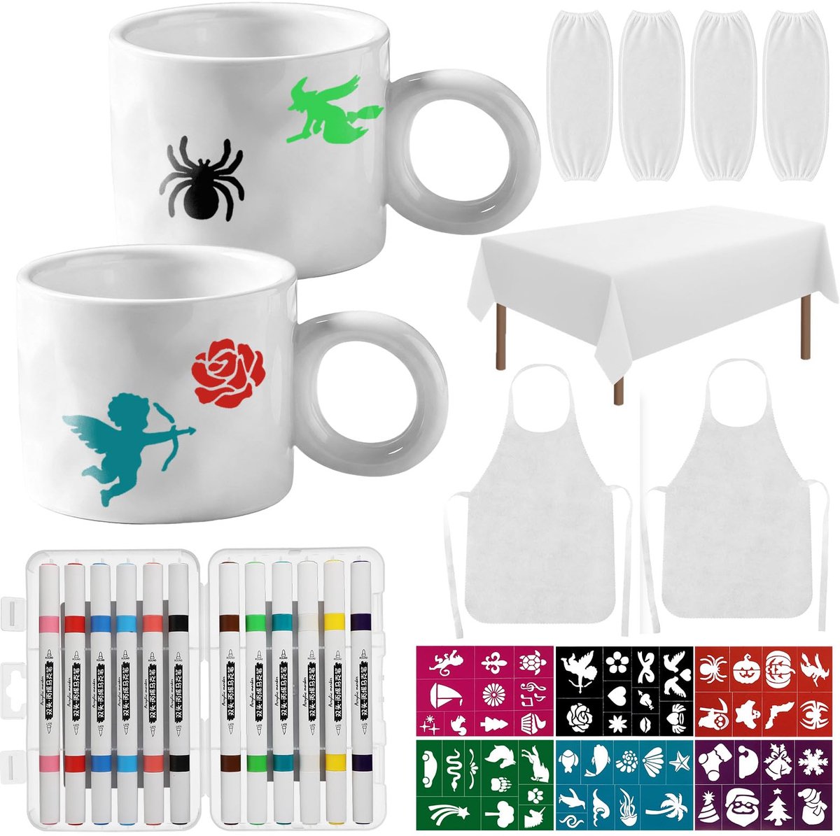 Keramische schilderset voor beginners - complete bekerset - geschikt voor thuis - creatief en ontspannend - ShopVlot