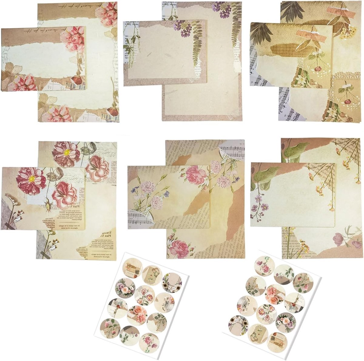 Vintage briefpapier set met 72 stuks en enveloppen, ideaal voor brieven en creatief schrijven