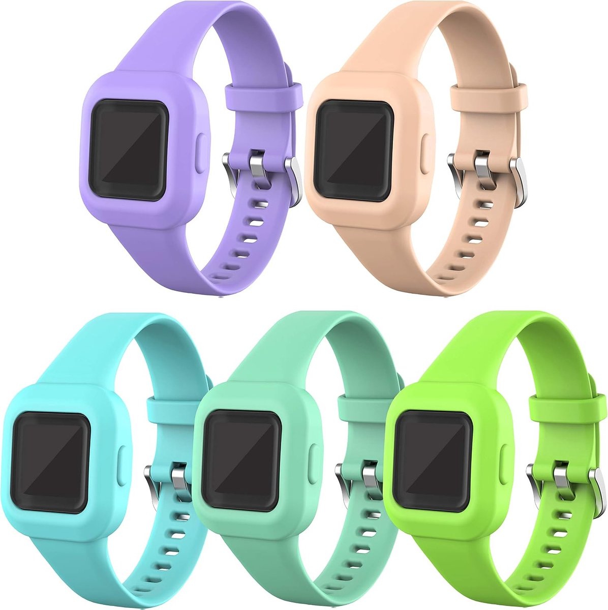 5-Pack Verstelbare Zachte Siliconen Sportbanden voor Garmin Vivofit jr.3 - Vervangende Polsbanden voor Kinderen 4+ en Fitness Tracker Accessoires