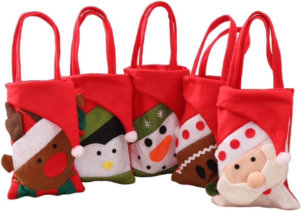 Herbruikbare Kerstmis Winkeltas, Set van 5, Draagbare Cadeautas voor Feestdagen en Kerstparty, Milieuvriendelijk en Duurzaam