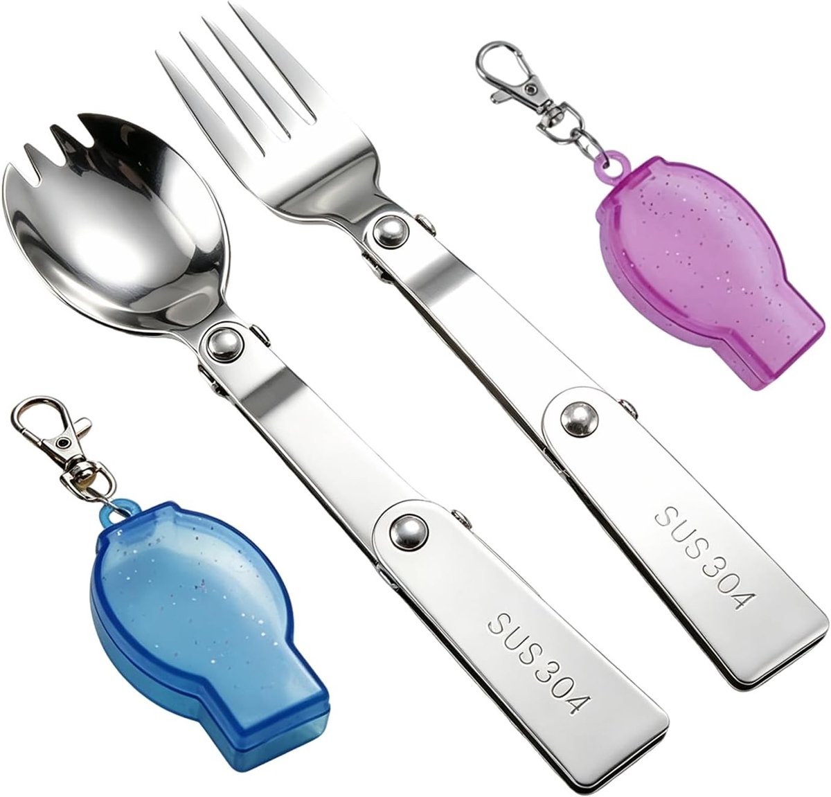Vouwbare Bestekset van RVS 304 met Lepel en Vork, Inclusief Twee Plastic Opbergdozen voor Picknick en Reizen, Perfect voor Buitenactiviteiten en Kamperen