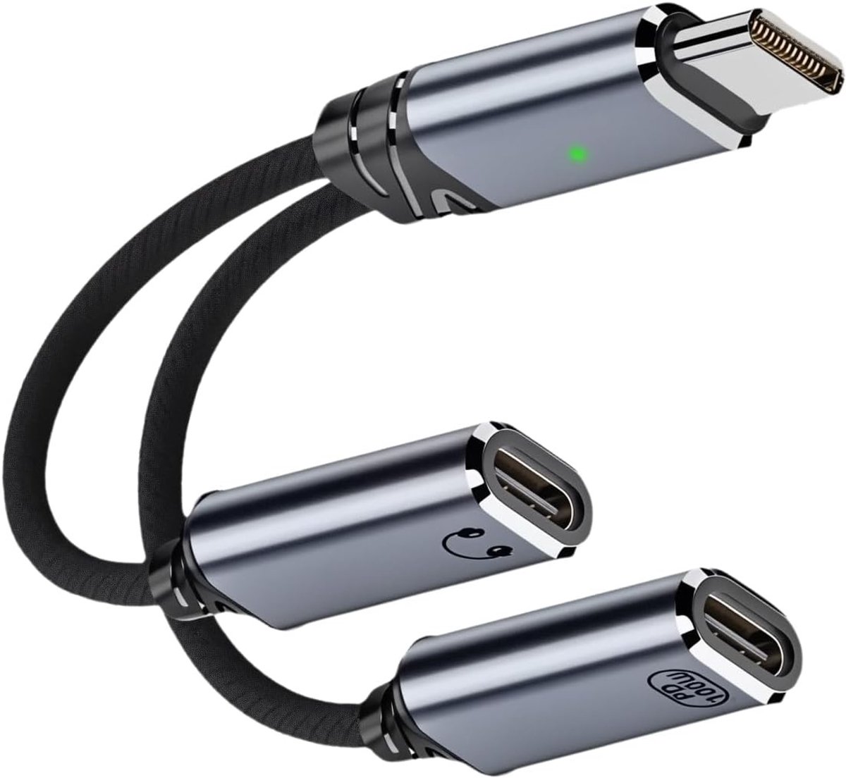 Magnetische oplaadkabel voor kindersmartwatch, type C naar 2 USB C-aansluitingen, PD 100 W snel opladen, hoofdtelefoonaansluiting en hoge gegevensoverdracht voor iPhone en Samsung