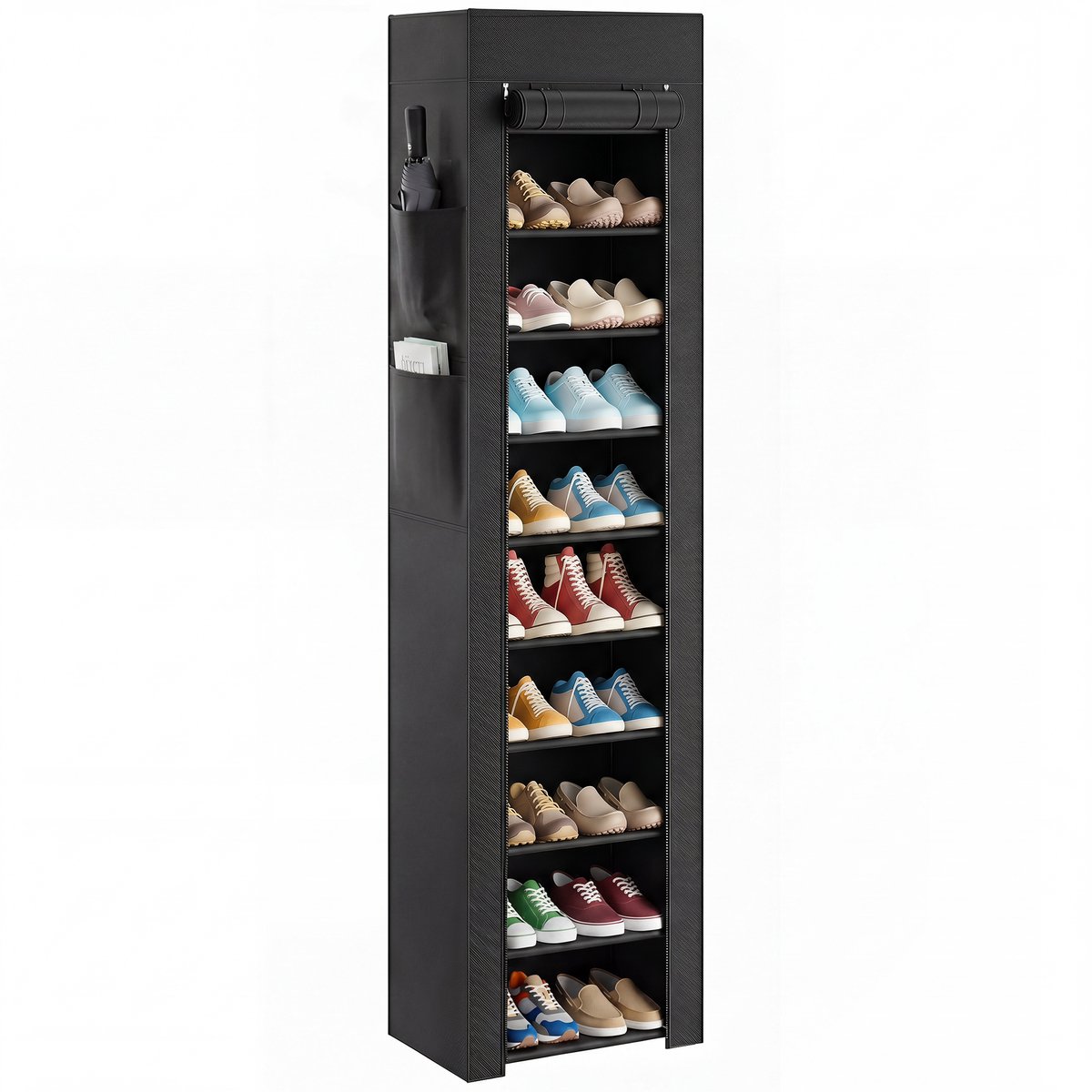 HOMCOM Shoe Rack-Vliesstoff, Metall-45L x 30B x 175H cm-Schwarz