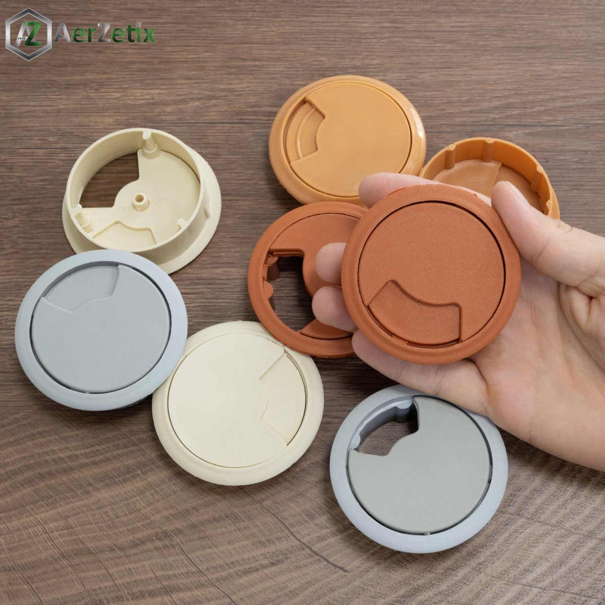 Kabelgoten set van 8 - ∅60 mm - 4 kleuren (grijs, beuk, crème, perzik) - voor een opgeruimd kantoor - ShopVlot