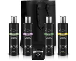 Beauty&Care® Sauna Classic Cadeaupakket XL - Saunageur - 4 x 250 ml saunageuren en 10 gram menthol kristallen zakje - Eucalyptus, Lavendel, Dennen en Lemongrass - doseer 5 ml sauna opgietmiddel per liter water