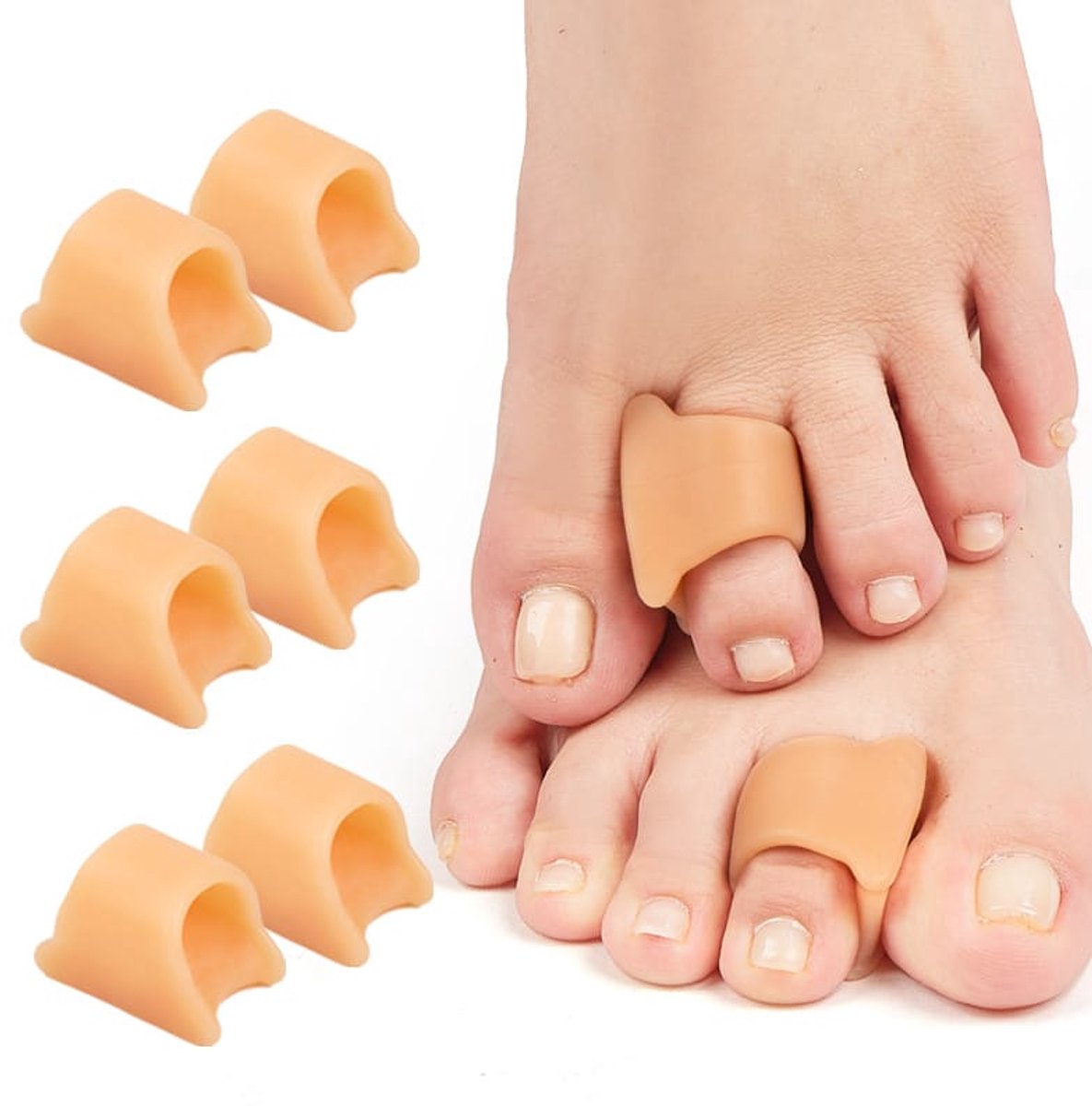 3 Paar Teenspreider siliconen - Tenenspreiders – Teencorrector - Zachte teencorrector - Toe straigntner - Teenbeschermer - Persoonlijke verzorging - Beige - LOUZIR