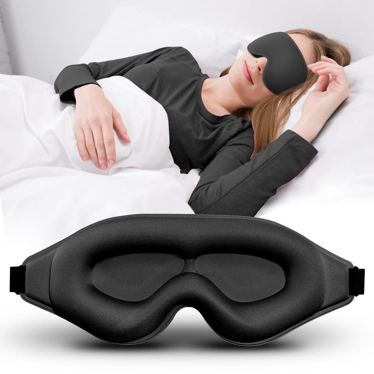 Casalora 3D Slaapmasker – 100% Verduisteren 3D Oogmasker Slaap – Ergonomisch Slaap – Vrouwen en Mannen – Zijden Slaapmasker – Traagschuim – Zwart