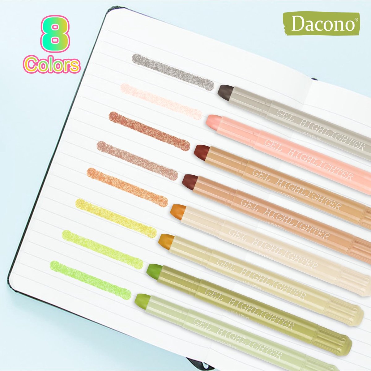 Gel markeerstift set 8 kleuren - niet-giftig - bijbelmarkeren en notities - ideaal voor dun papier - ShopVlot