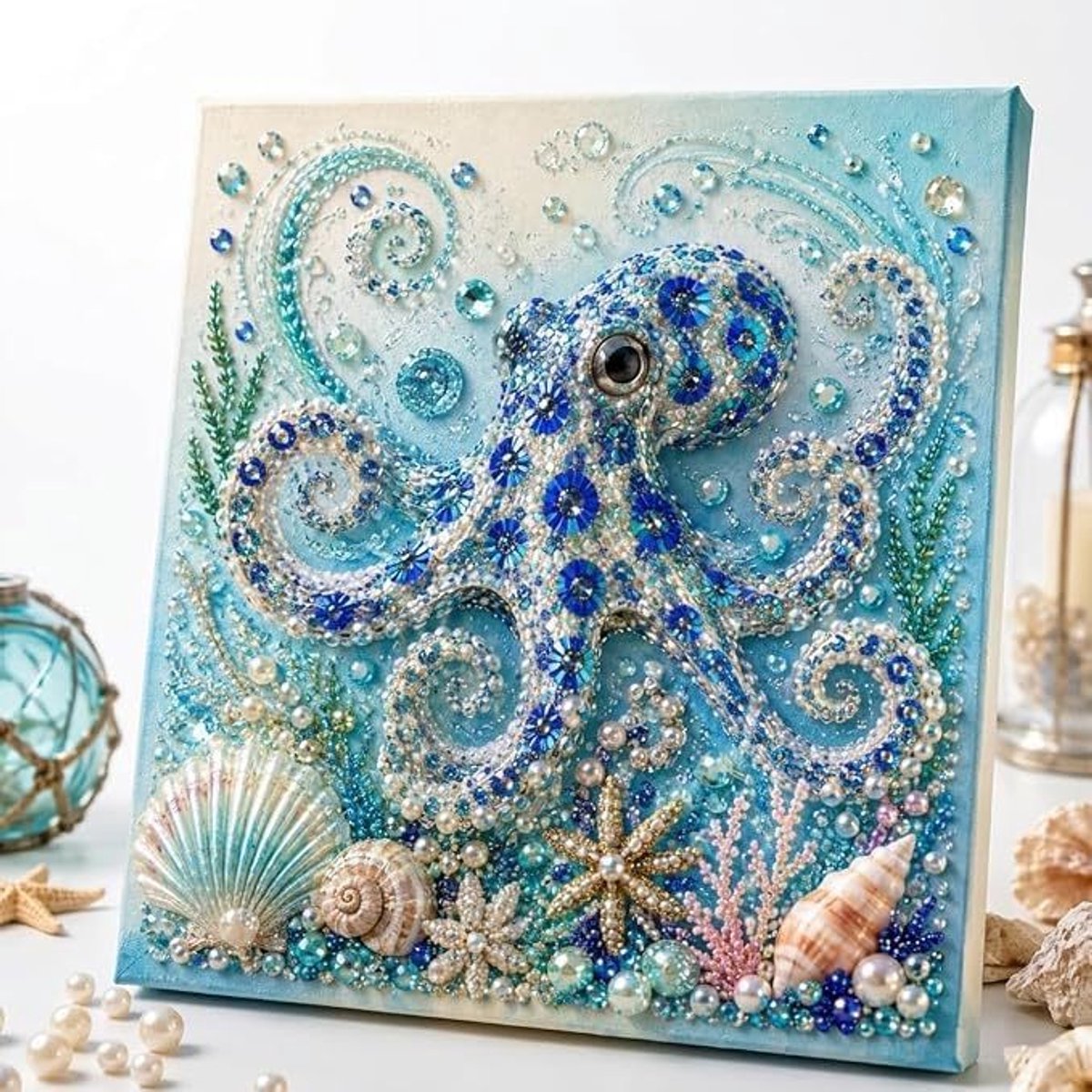 Ocean Series Diamantschilderijset - Octopus 3D-diamantschilderij - Strand- & Zeethema - Stranddecoratie voor thuis - knutselpakket voor volwassenen en beginners - 20x20cm