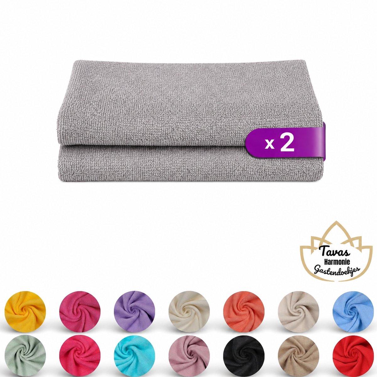 Tavas Harmonie Gastendoekjes 30x50 cm Grijs Set van 2 100% Katoen Gastenhanddoek Rechthoek Handdoek Keuken Hotelkwaliteit Gastendoek