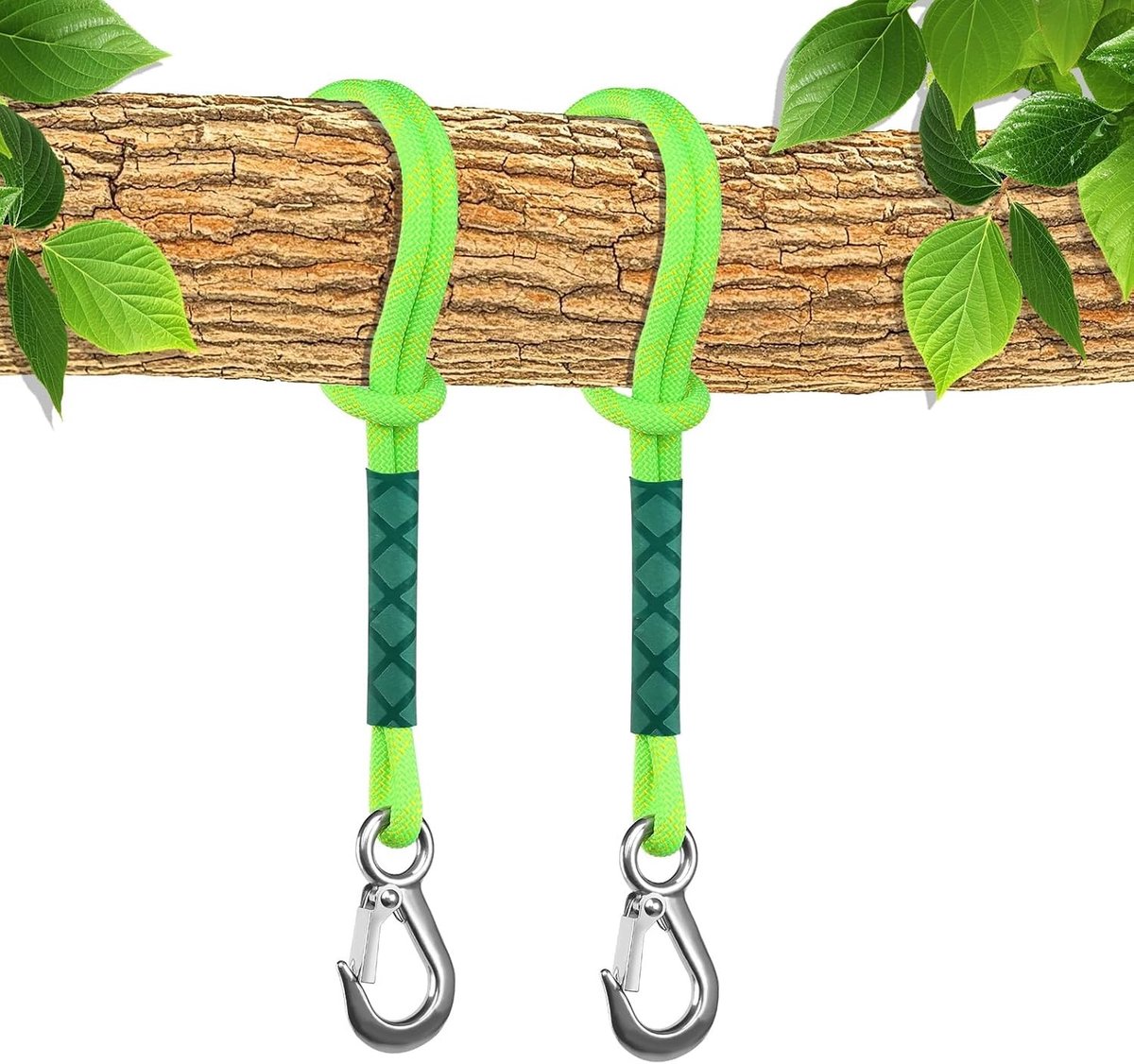 Schommelbevestigingstouw - Groen - 0,6 m - Duurzaam Polyester met Zware Karabijnhaken - Voor Schommels en Hangmatten