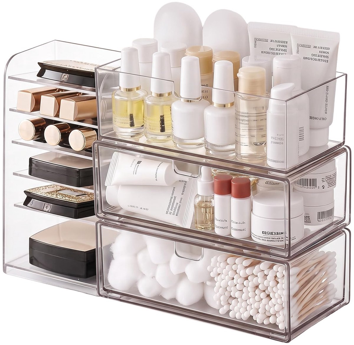 Make-up tafel organizer 4-delig - met lade en spiegelkast - overzichtelijke opbergruimte - ideaal voor elke slaapkamer - ShopVlot