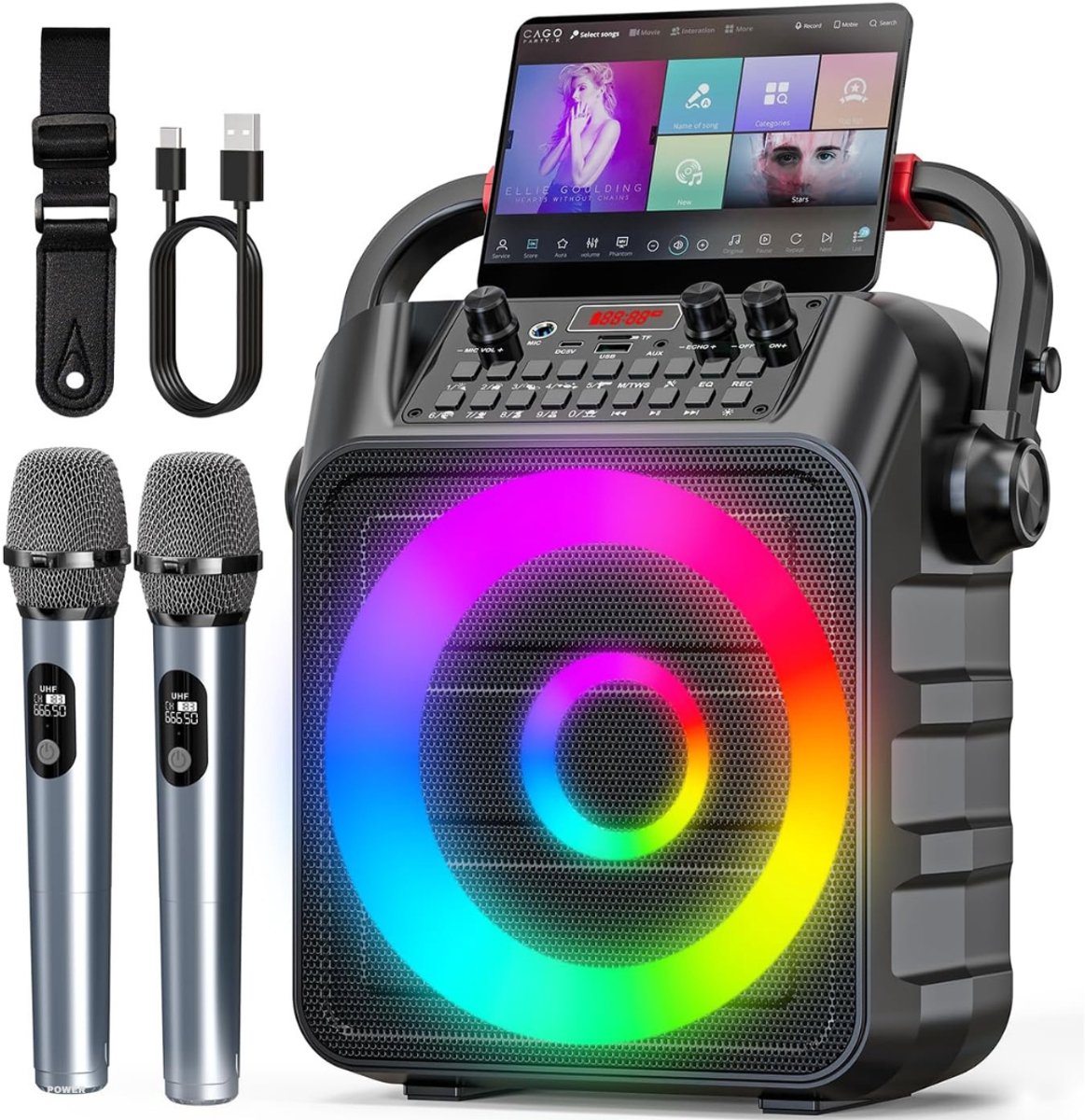 Allvia® Draadloze Microfoon met Box - Draadloze Microfoon - Microfoon Karaoke - Draagbare Bluetooth-Luidspreker met Dubbele 8 inch woofer - 2 Draadloze Microfoons - Zwart - 16cm x 24cm x 34cm