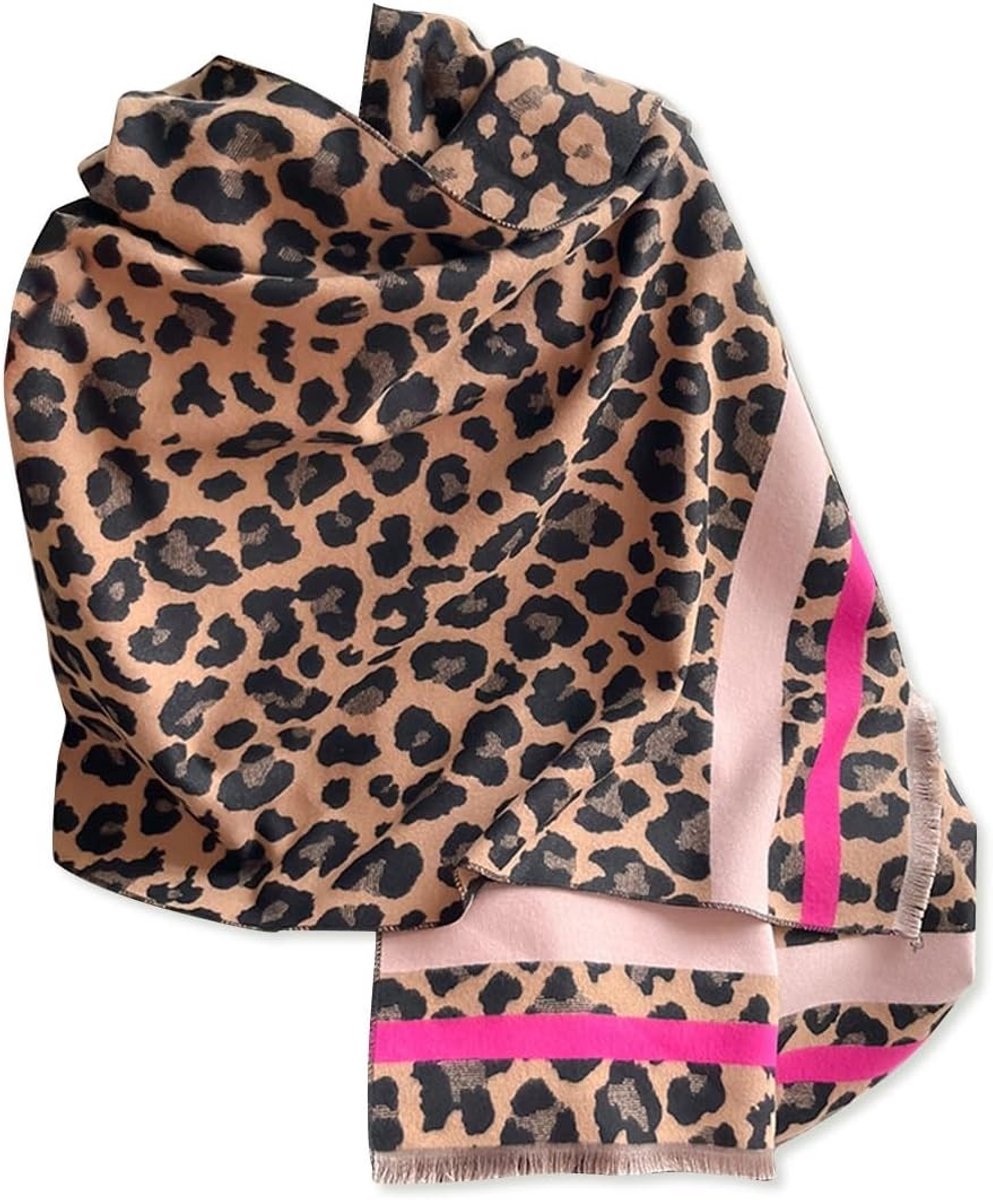Winterse Cashmere Sjaal voor Dames met Luipaardpatroon - Reversible Pashmina Sjaal, Zachte Warme Stola en Lange Sjaal met Franje voor Stijlvolle Outfits