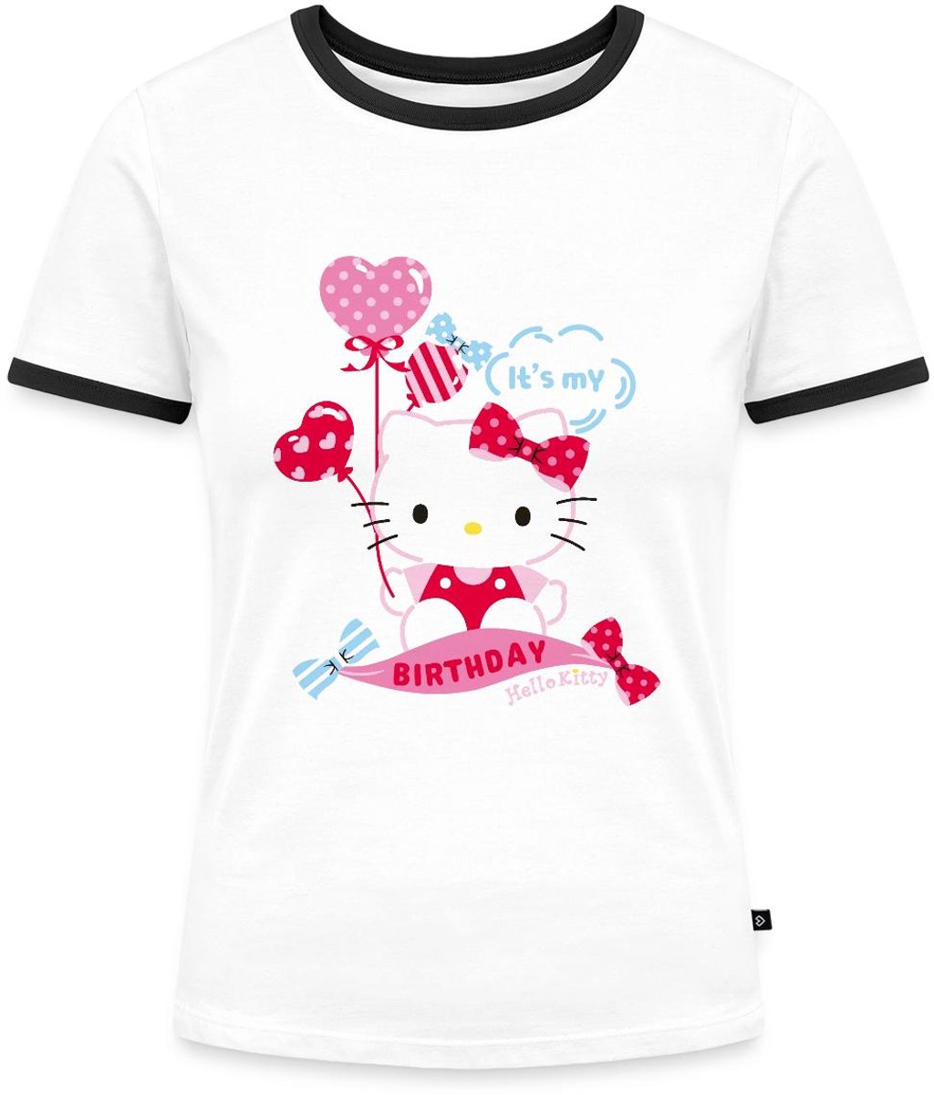 Hello Kitty Met Ballonnen Jarig Ontwerp Vrouwen Contrast Shirt