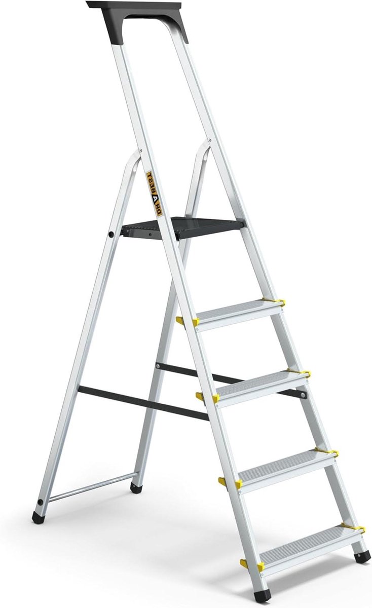 Aluminium Stepladder - Huishoudtrap Werkladder - Klusjes Thuis - Antislip Voeten - 150 kg Belasting - Zilver