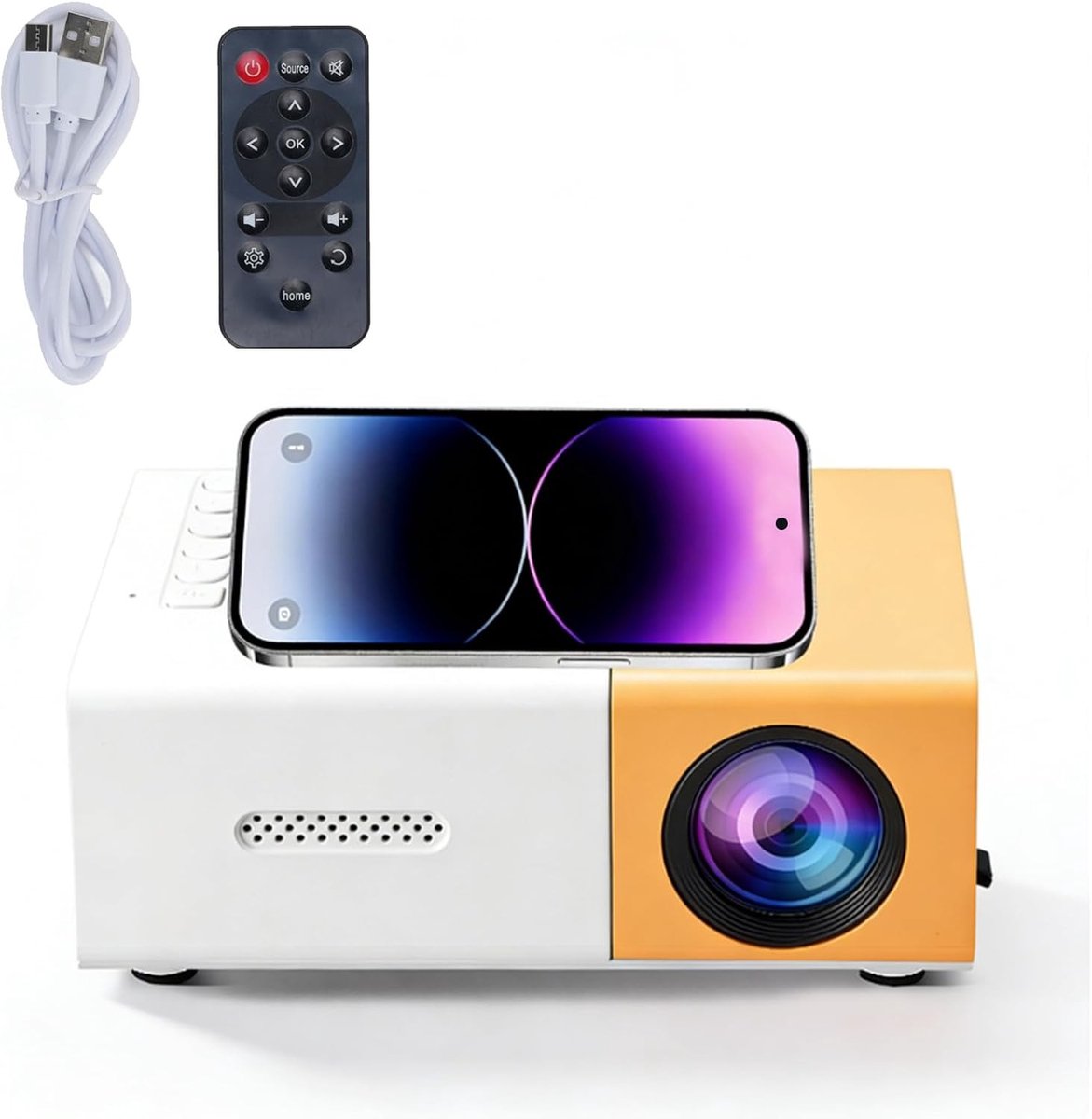 Mini Projector 1080p Full HD, Draagbare LED Film Projector met Automatische Kalibratie en 6000 Lumen Helderheid, Geschikt voor TV Stick en Smartphone