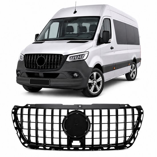 Glanzend zwarte Panamericana grille voor Mercedes Sprinter W907, model 2019 en later.