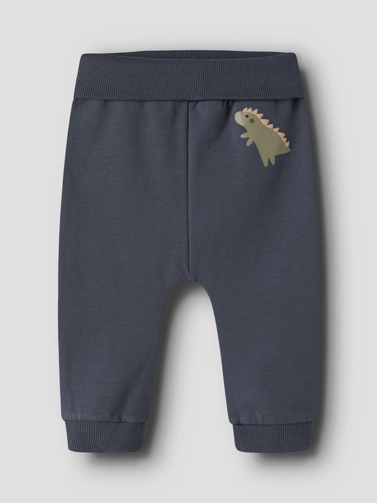 Donkerblauwe broek met opdruk van een dino.