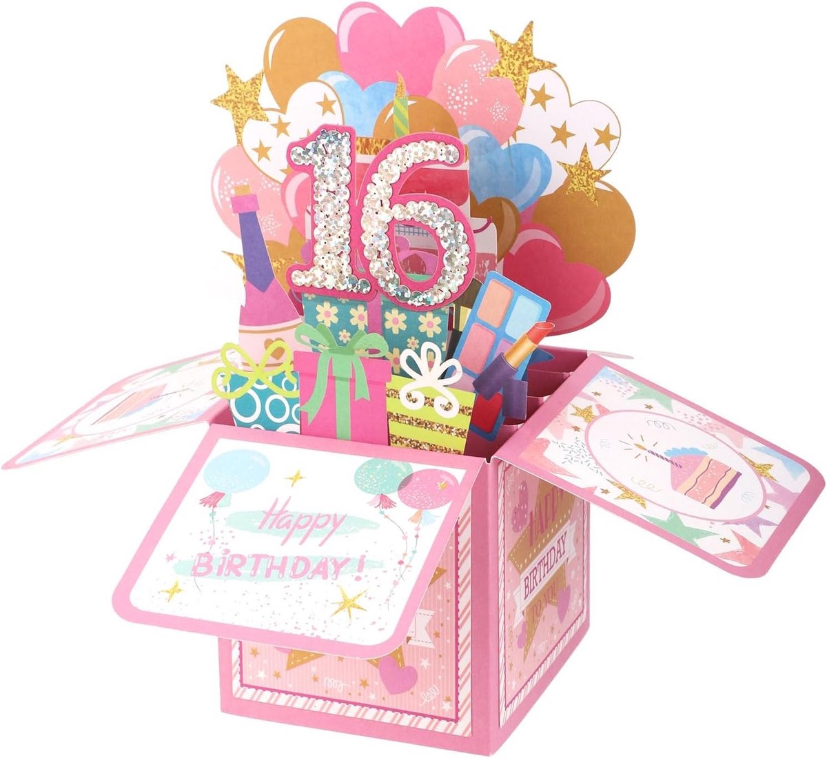 Creatieve 3D Pop-Up Verjaardagskaart voor 16e Verjaardag met Envelop en Groet, Perfect Cadeau van Ouders