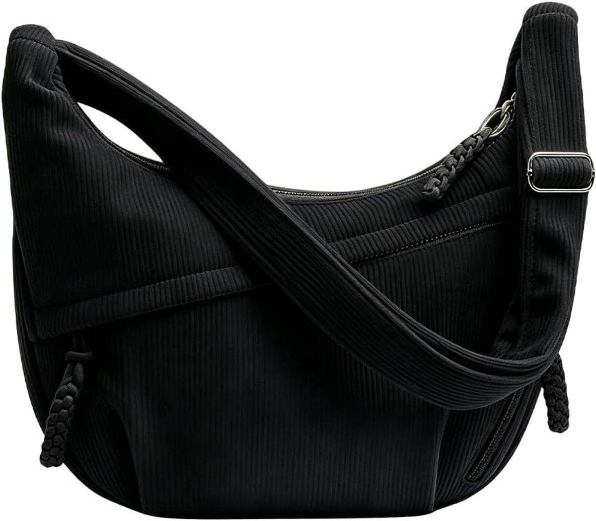 Elegante Crossbody Schoudertas voor Dames, Ruime Kruikvormige Handtas voor Werk, Reizen en Dagelijks Gebruik, Beige en Zwart, 350 x 70 x 220 mm