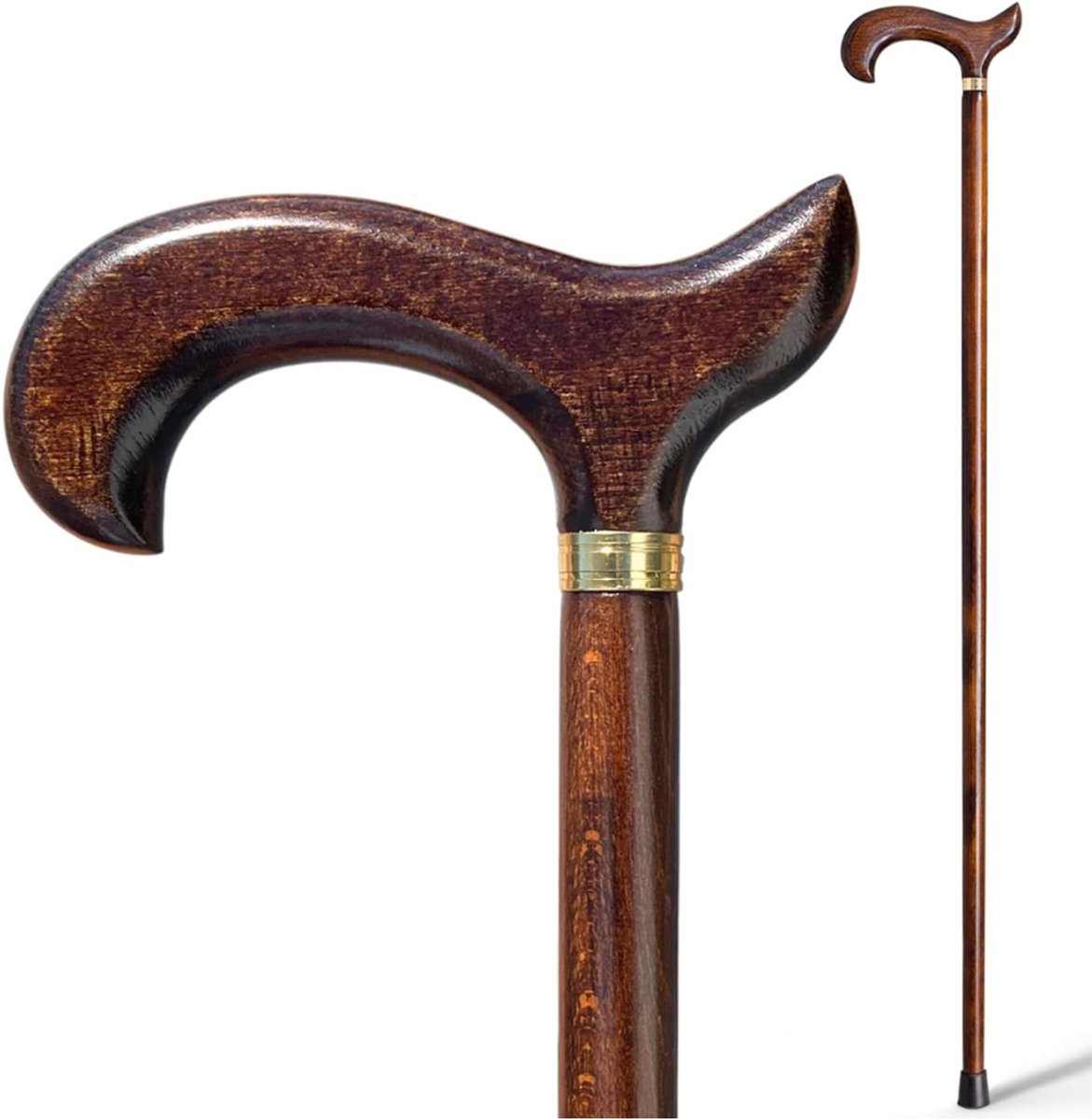 Allvia® Houten Wandelstok - Wandelstok Opvouwbaar - Wandelstokken Verstelbaar - Gemaakt in Spanje - 92 cm - Handgemaakt - Donkerbruin - 94cm x 10cm x 15cm
