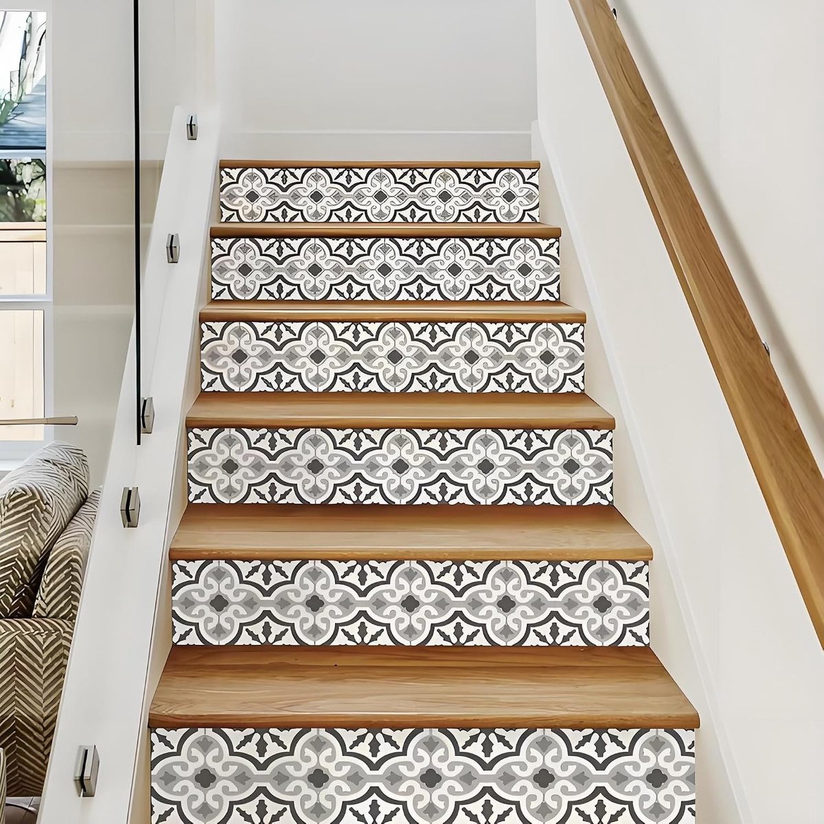 13 Pcs Zelfklevende Trapstickers en Riser Stickers - 3D Verwijderbare Waterdichte Trap Treads voor Thuisdecoratie, Keuken, Badkamer en Tegels, 100cm L x 17,7cm B
