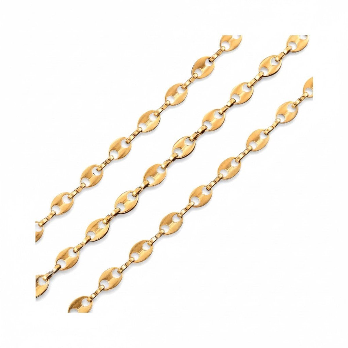 Goudkleurige stalen koffieboon ketting – Unisex schakelketting 60cm