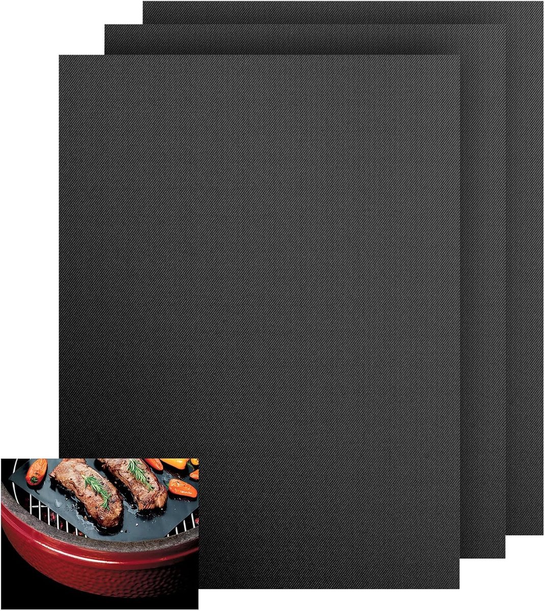 BBQ-grillmat 3 stuks - 32 x 50 cm - duurzaam en herbruikbaar - ideaal voor gas- en houtskoolgrill - ShopVlot