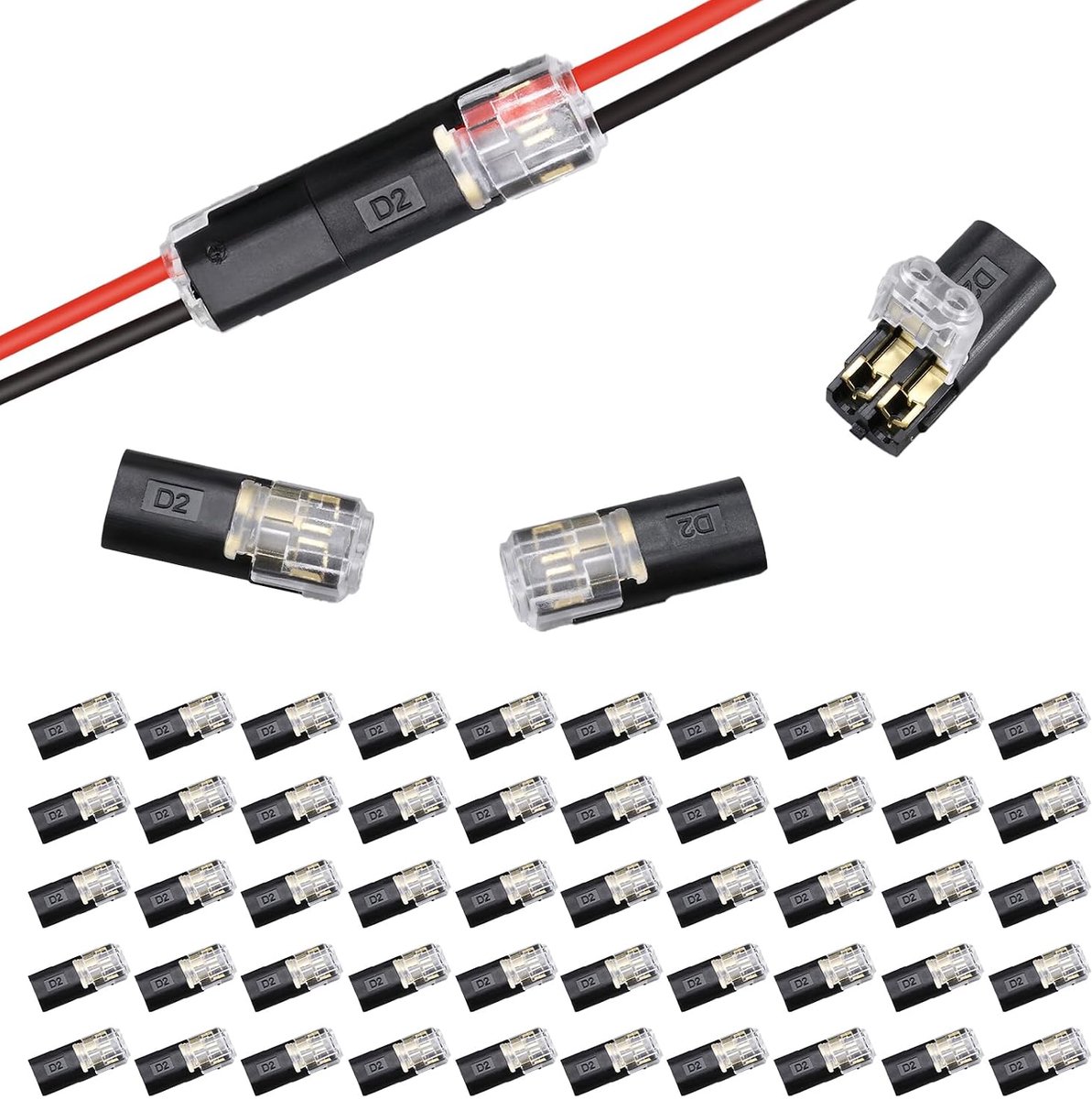 2-polige waterdichte kabelconnector voor auto, 2-polige stekker en krimpstekker voor 18-22 AWG kabel, snelle - ShopVlot