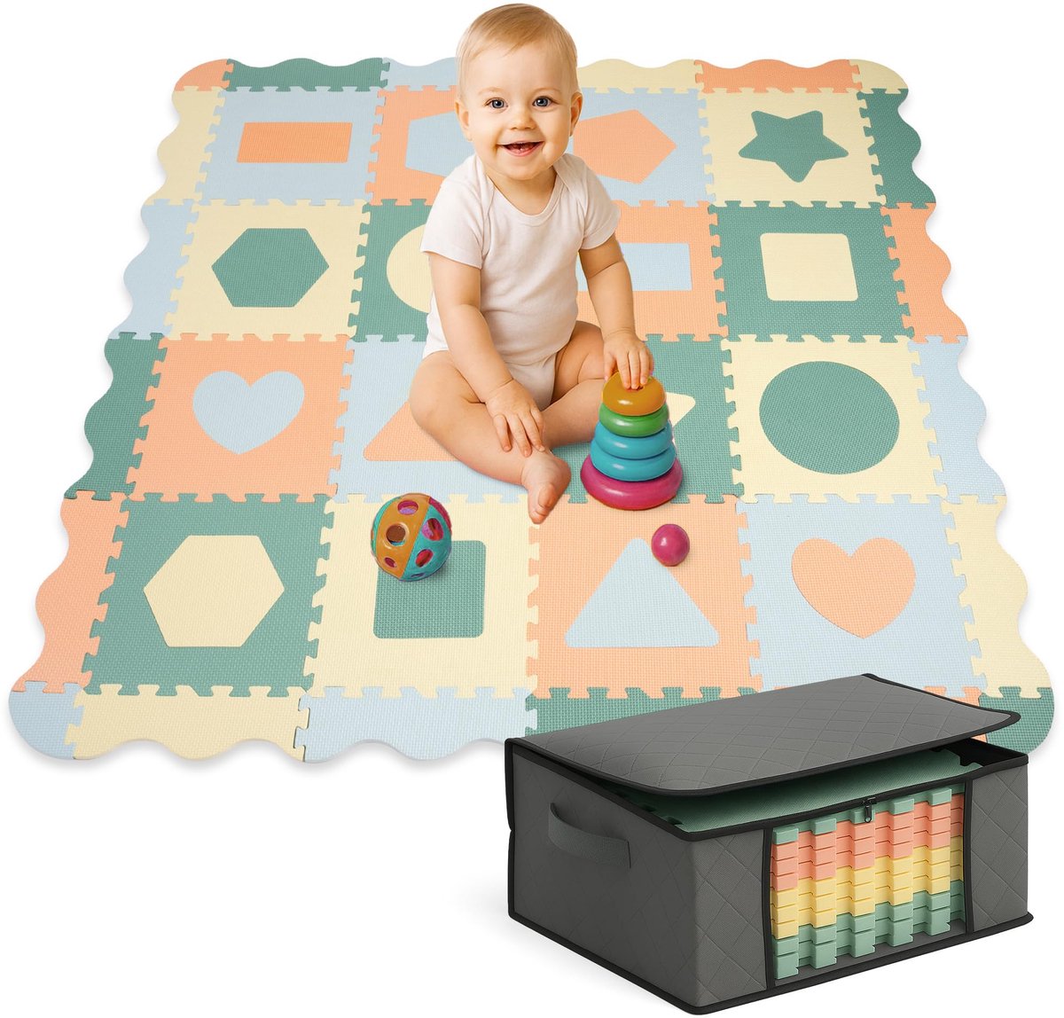 Cantoblanc® Puzzelmat Baby 140x140 cm EVA Foam Kruipmat Zacht Pastelkleuren - ShopVlot