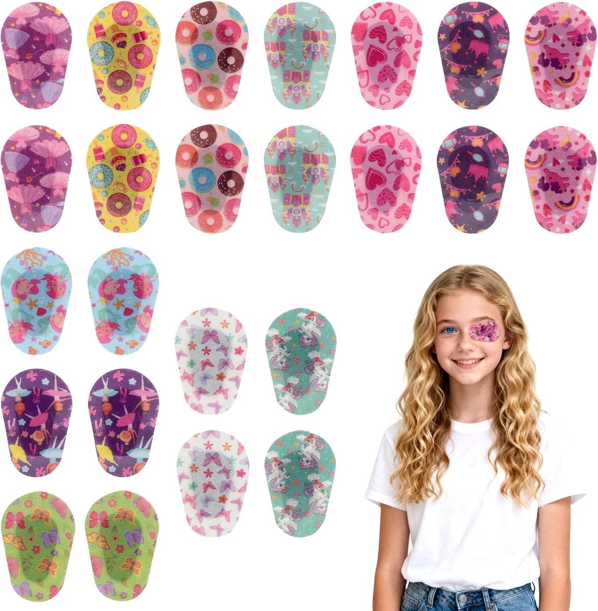 Set van 24 Wegwerp Oogpleisters voor Kinderen met 12 Ontwerpen, Ademend en Lichtblokkerend voor Amblyopie en Strabismus, 5 x 7,5 cm
