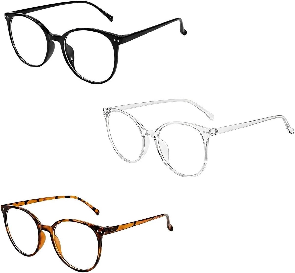 Set van 3 Blauw Licht Filter Brillen - Computerbrillen met Blokkerende Lenses, Ideaal voor Gamers, Werken en Lezen, Geschikt voor Mannen en Vrouwen, Grote Lensbreedte