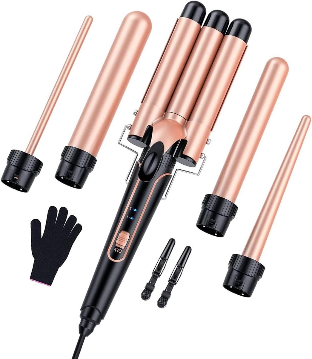 Krultang set - Haarstyler 5-in-1 - Verschillende kapsels - Keramische ionen technologie - 22 x 135 cm - Zwart