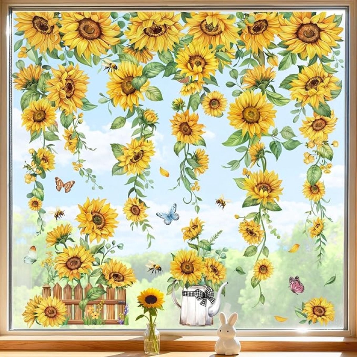 Raamstickers bloemen zonnebloem lente decoratie set van 8 - 21x30 cm