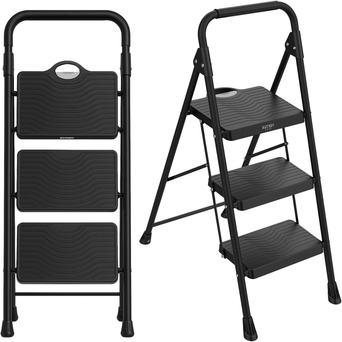 Aluminium Stepladder - Vouwladder - Klusjes Binnen - Veiligheidsslot - 3 Treden - Zwart