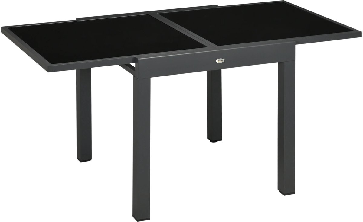 Brandistry - Tuintafel - Aluminium Tuintafel - Uitschuifbare Tuintafel - Uitschuifbare Tuintafel Glazen Blad 80-160X80X75 Cm - Zwart
