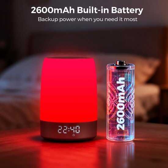 Rood Slaaplampje - 620-690nm, 32 Witte Geluiden, 7 verschillende wekkerinstellingen, App Bediening, 2600mAh Accu — afbeelding 4