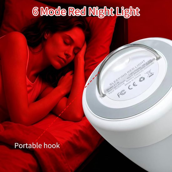 670nm Red Night Light for Better Sleep, Rechargeable Dimmable Sleep Aid Lamp with Auto Off Timer, Blue Light Blocking Red Lamp to Protect Melatonin, Deep Relaxation Night Lamp for Bedroom, Nursery, Nightstand, Ideal Gift for Adults & Kids — afbeelding 2