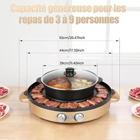 Elektrische Multifunctionele Pan - Contactgrill en Fondue - Gezellig Tafelen - Dubbele Temperatuurregeling - 3.6L Inhoud - Wit — afbeelding 3