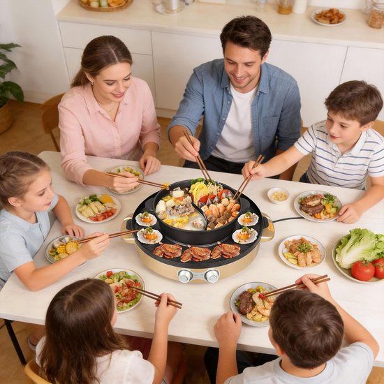 Elektrische Multifunctionele Pan - Contactgrill en Fondue - Gezellig Tafelen - Dubbele Temperatuurregeling - 3.6L Inhoud - Wit — afbeelding 4