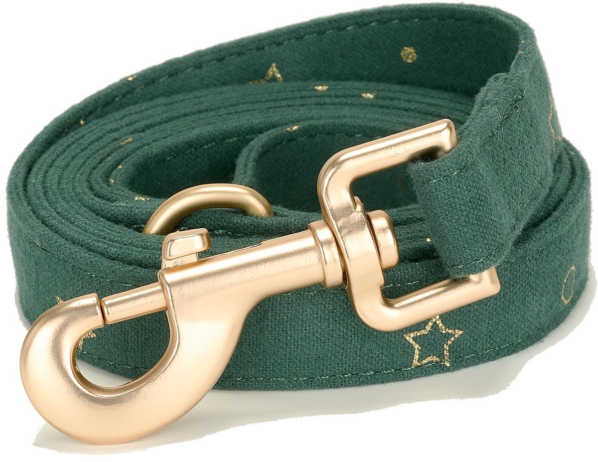 Hondenriem 150 cm - Katoenen met gouden sterrenprint - D-ring voor poepzakhouder - ShopVlot