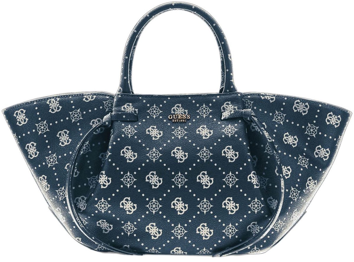 GUESS schoudertas handtas Allegra Girlfriend Satchel Blue Logo donkerblauw