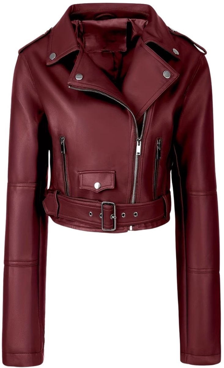 Currero Kunst Leren Jas Leather Jacket Lederen Jas Bomberjack Pilotenjack Blazer Biker Motorjas Motormuis Dames Bordeauxrood