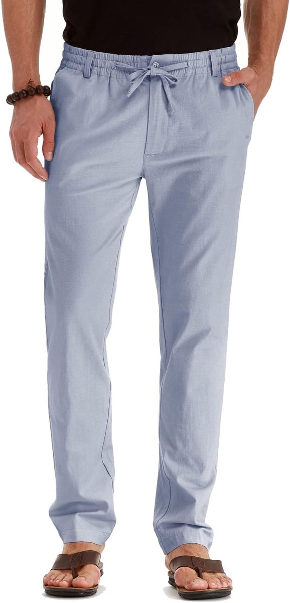 Sailwind Men's Drawstring Summer Beach Loose Pants Linen Pants Casual with Elastic Waistband - ShopVlot