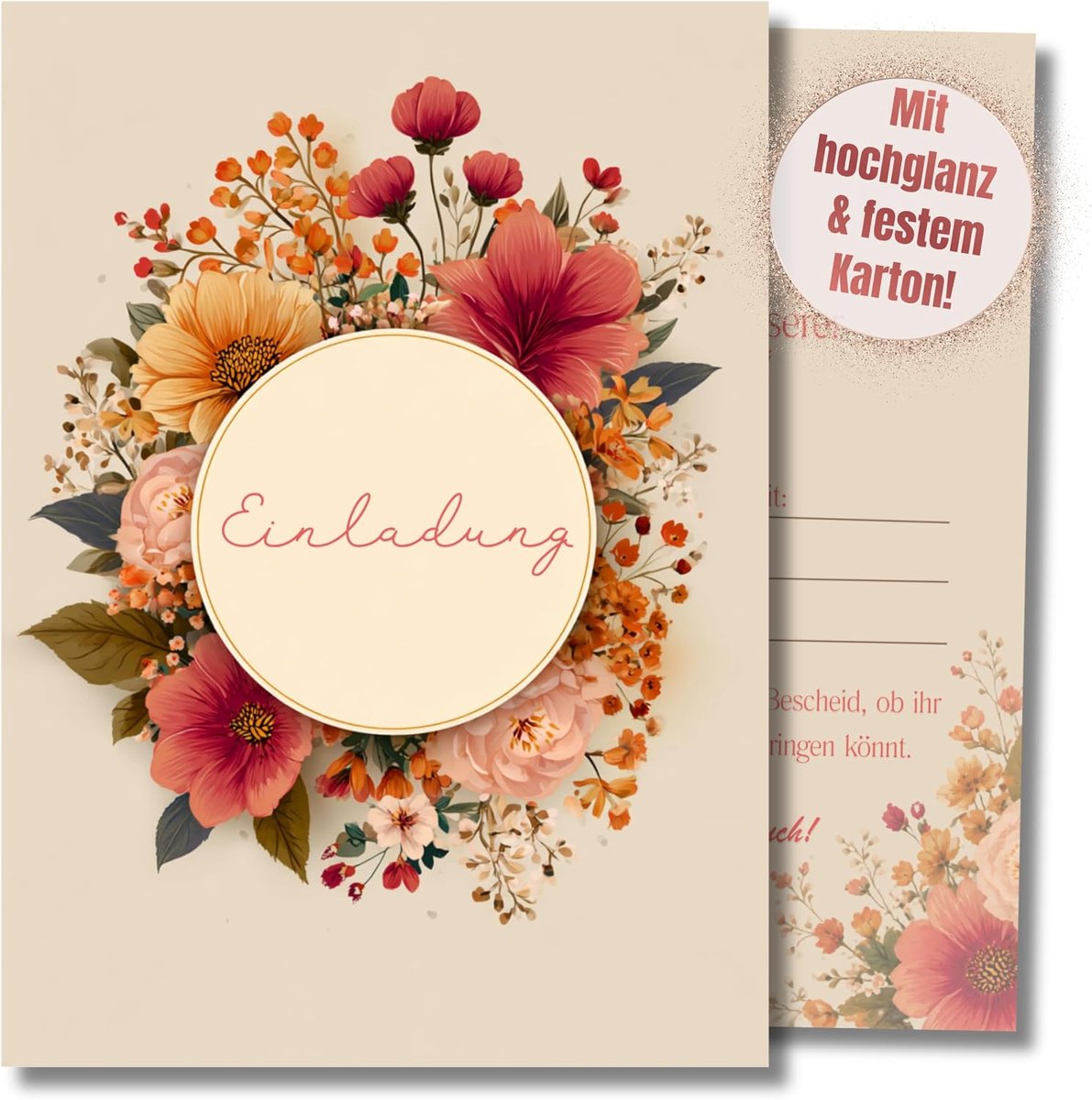 HIDEBLOOM Uitnodigingskaarten voor bruiloft, 12 stuks, DIN A6 (10,5 cm x 14,8 cm), bloemenkrans - ShopVlot
