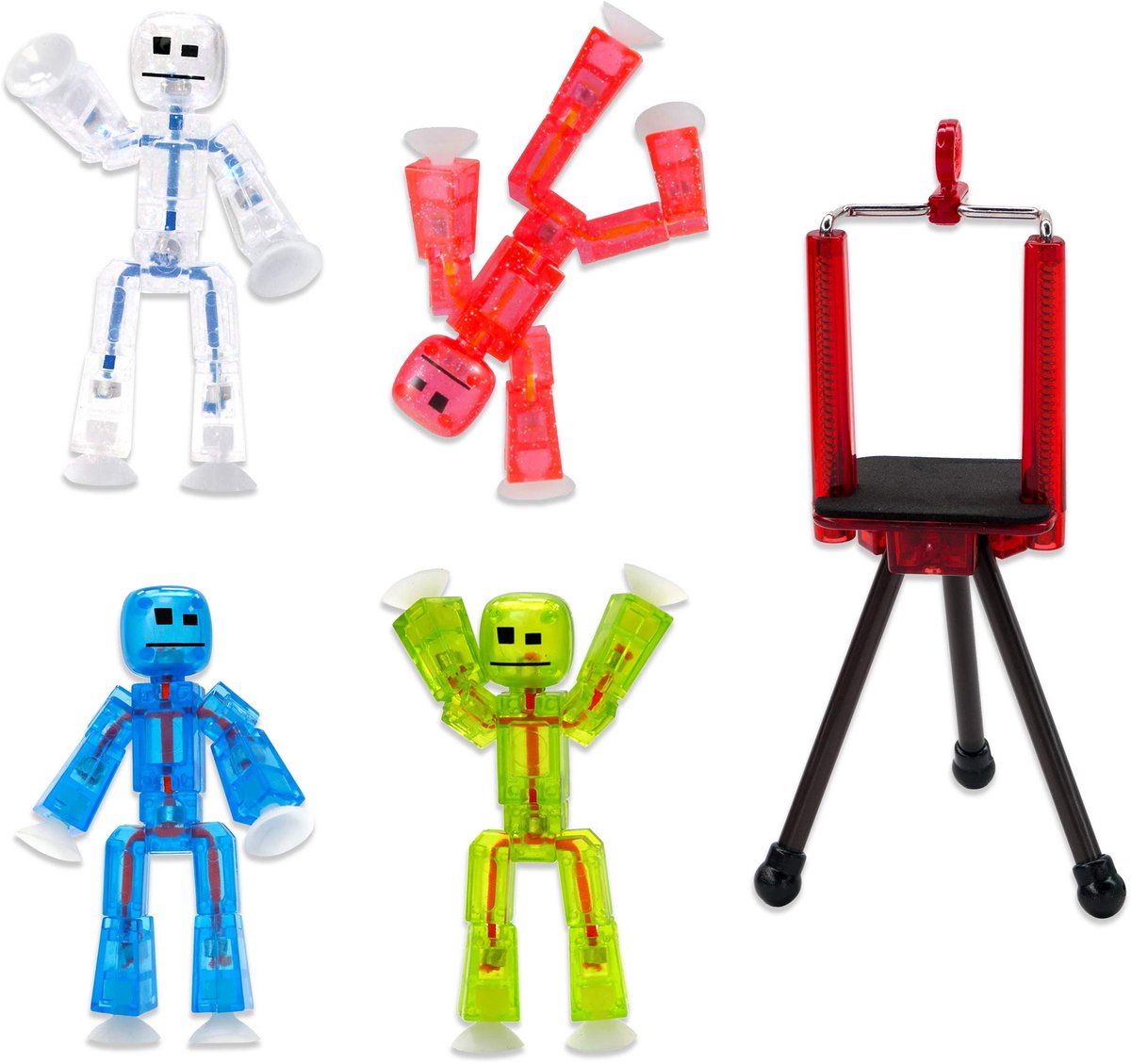 StikBot Zing set van 4 actiefiguren - heldere kleuren - inclusief statief - voor creatieve stop-motion films - ShopVlot